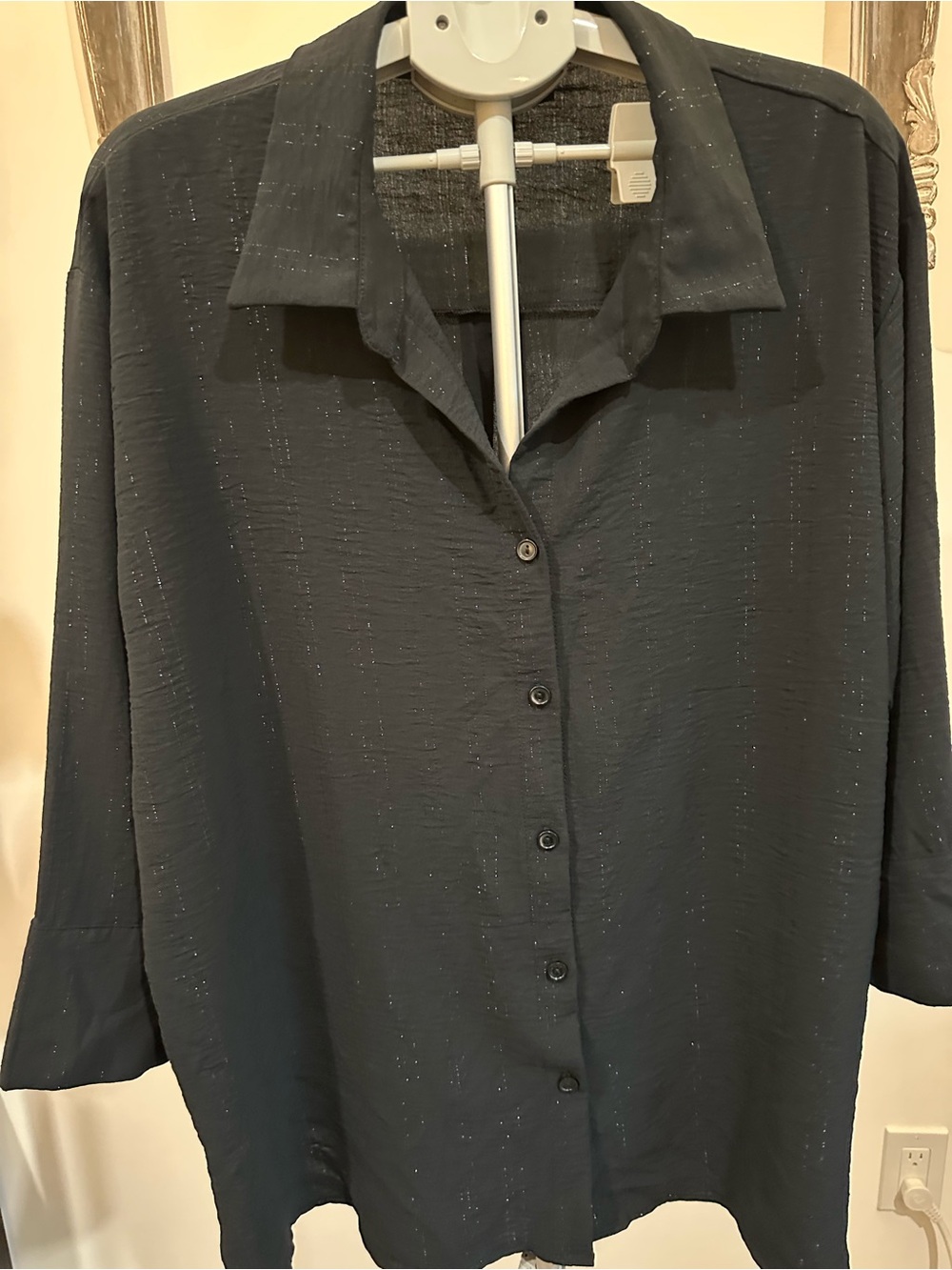 Women’s Black Button-Up Blouse with Subtle Lurex - LILY MORGAN
